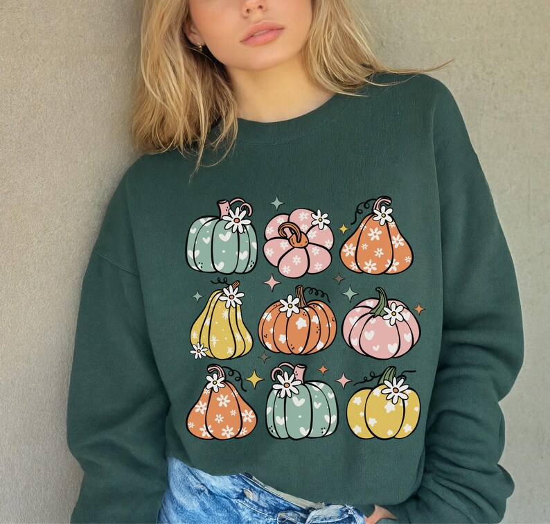 Retro Pumpkin PNG, Retro Fall png, Pumpkin Season png, Pumpkins & Daisies png, Fall Coquette png, Trendy Fall png image 3
