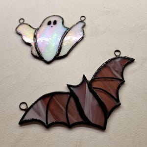 Stained Glass Set – Bat & Ghost Suncatchers | Handmade Halloween Window Decor, Ready to Hang