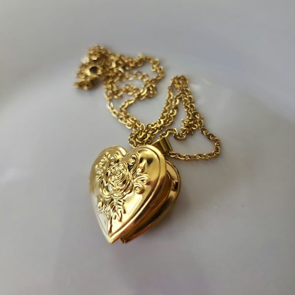 Romantic Rose Golden Heart Locket Vintage Inspired