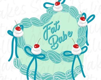Teal Vintage Heart Cake PNG | Fat Positive Art (Digital Download)