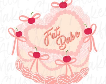 Peach Heart Cake PNG | Fat Babe Vintage Illustration (Digital Download)