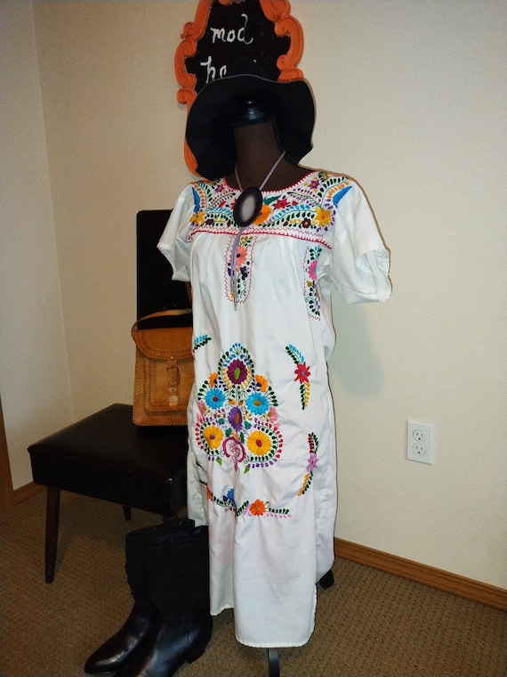 70's handmade boho hippie mexicana vintage dress, 