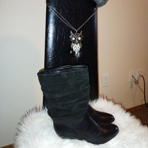 80's Sudini black leather and suede midcalf pirate boots,size 7.5