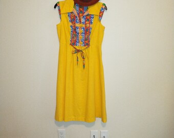 70's cotton boho summer dress with ties and insets....medium