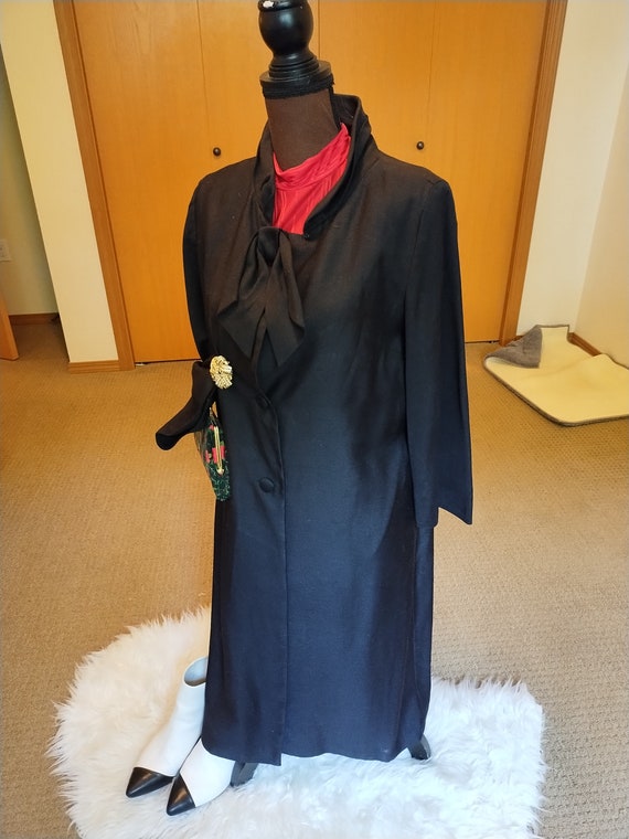 50's Alfred Weber black raw silk evening coat with