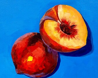 Split Peach Acrylic Painting - Original 12x12 Canvas Wall Art
