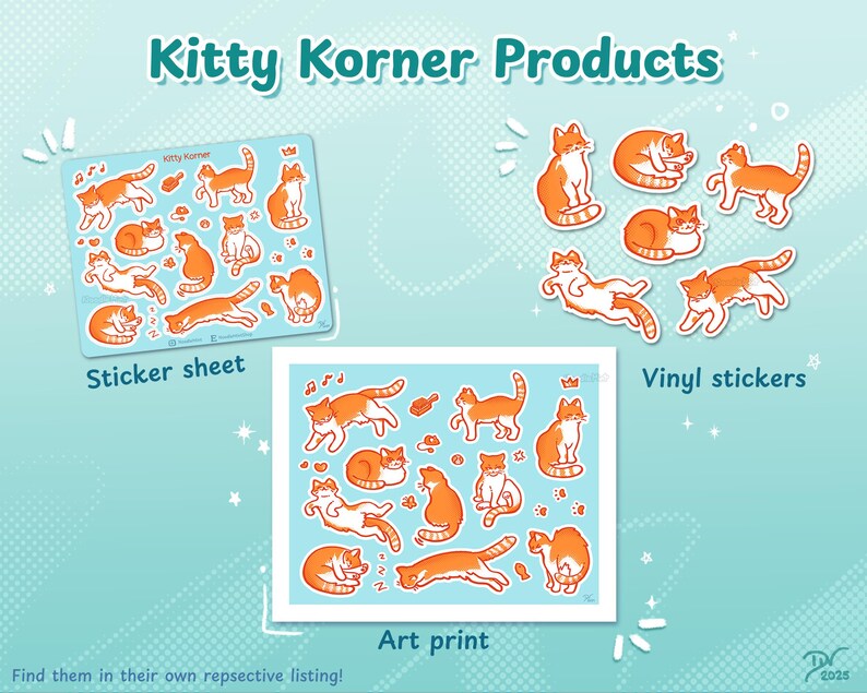 Kitty Korner Sticker Sheet: Orange & White Tabby Cat Stickers for ...
