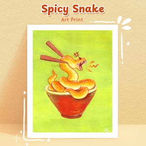 Spicy Snake Art Print: Lunar New Year Noodle Gouache Painting