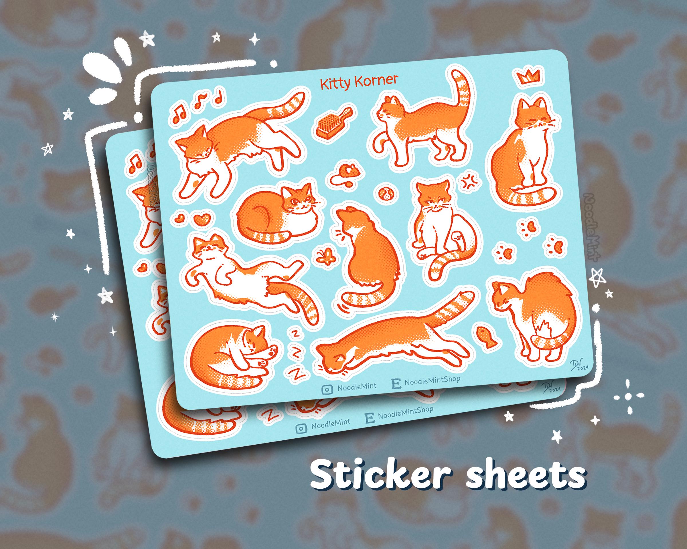 Kitty Korner Sticker Sheet: Orange & White Tabby Cat Stickers for ...