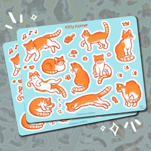 Feuille d'autocollants Kitty Korner - Orange || Feuille d'autocollants de chat, chat tigré orange, art d'autocollant pour des amants de chat, autocollants de chat d'amusement mignons impertinents