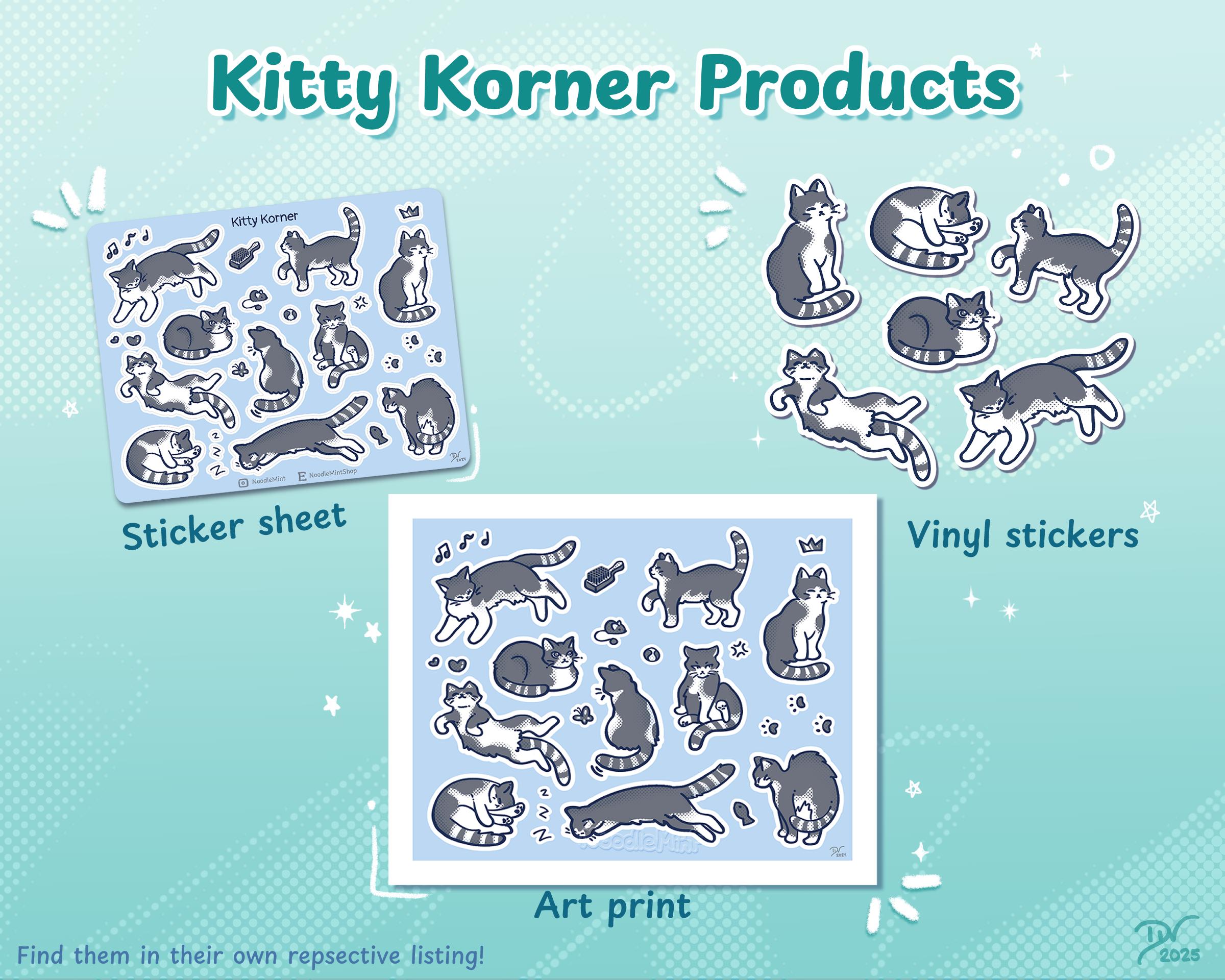 Kitty Korner Sticker Sheet: Grey & White Tabby Cat Stickers for ...
