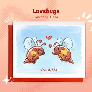 Lovebugs - Pszczoły || Słodka kartka z pszczołami, kartki z życzeniami dla par, kartka dla przyjaciół, kartki dla miłośników owadów, kartka z motywem walentynek