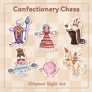 Echecs de confiserie || Ensemble d'autocollants pour échecs dessert, autocollants pour les amateurs de sucreries et les joueurs d'échecs, oeuvres d'art amusantes inspirées des échecs