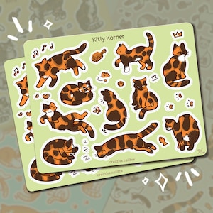Feuille d'autocollants Kitty Korner - Écaille de tortue || Feuille d'autocollants de chat, art de feuille d'autocollants pour les amoureux des chats, autocollant de chat amusant mignon et idiot