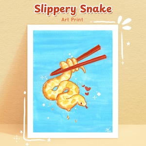 Slippery Snake Art Print: Lunar New Year Noodle Gouache Painting