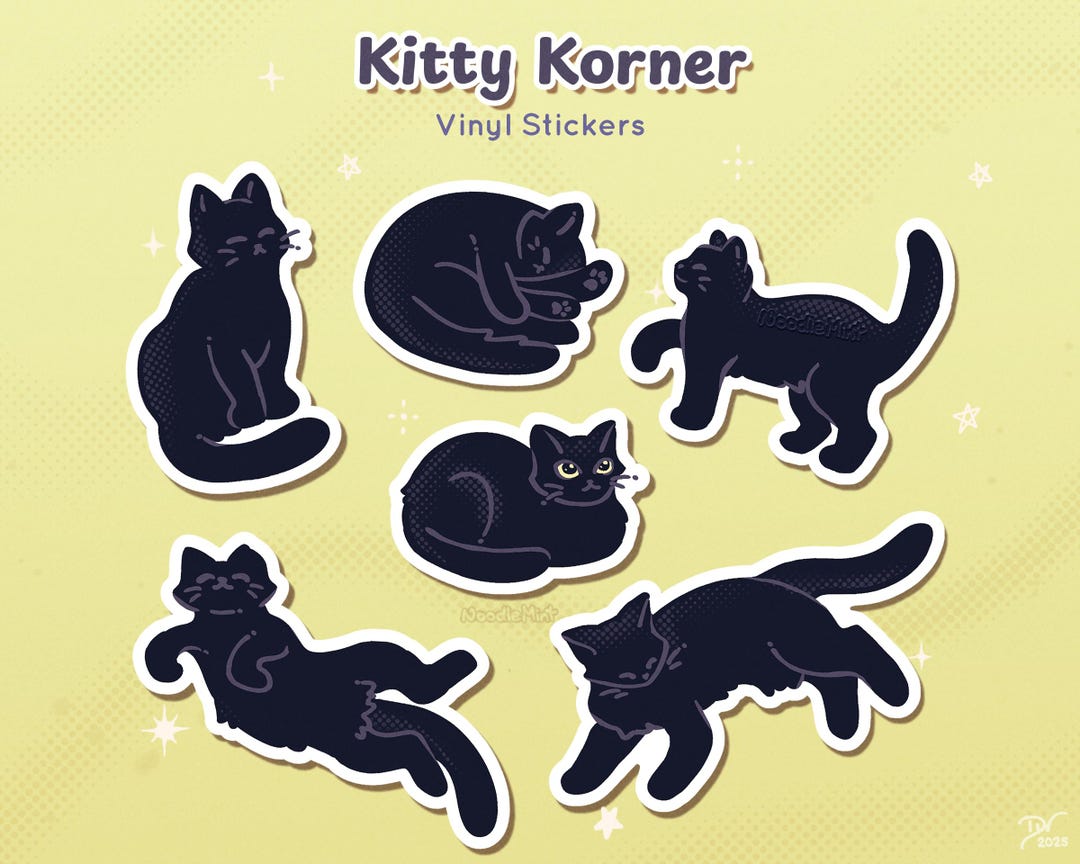 Kitty Korner Sticker Pack: Black Cat Waterproof Vinyl Stickers - Etsy