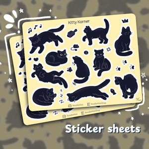 Kitty Korner Sticker Sheet: Black Cat Stickers For Stationery Decor