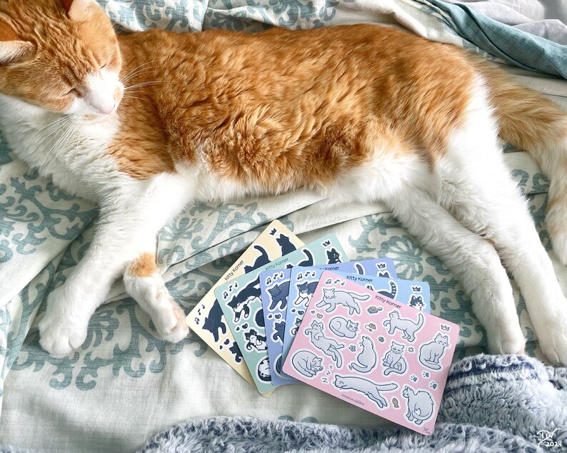 Kitty Korner Sticker Sheet: White Cat Stickers for Stationery Decor - Etsy