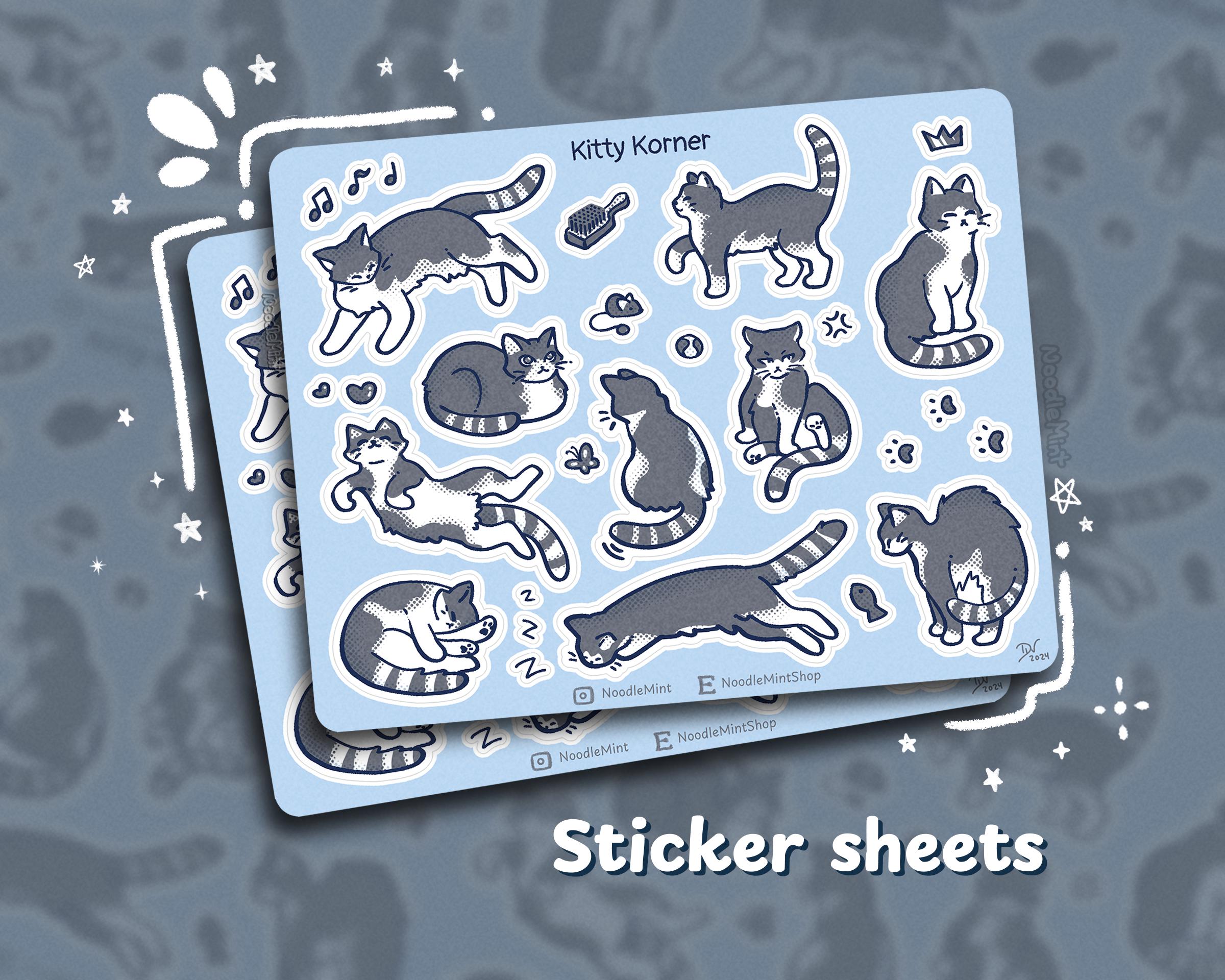 Kitty Korner Sticker Sheet: Grey & White Tabby Cat Stickers for ...