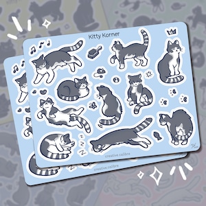 Feuille d'autocollants Kitty Korner - Tabby gris || Feuille d'autocollants de chat, chat tigré gris, art d'autocollant pour des amants de chat, autocollant de chat d'amusement mignon idiot impertinent