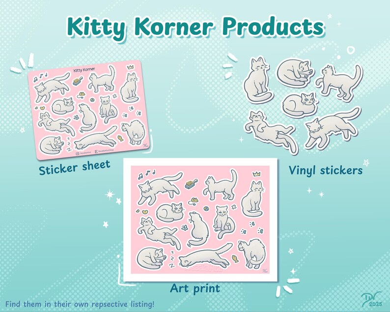 Kitty Korner Sticker Sheet: White Cat Stickers for Stationery Decor - Etsy