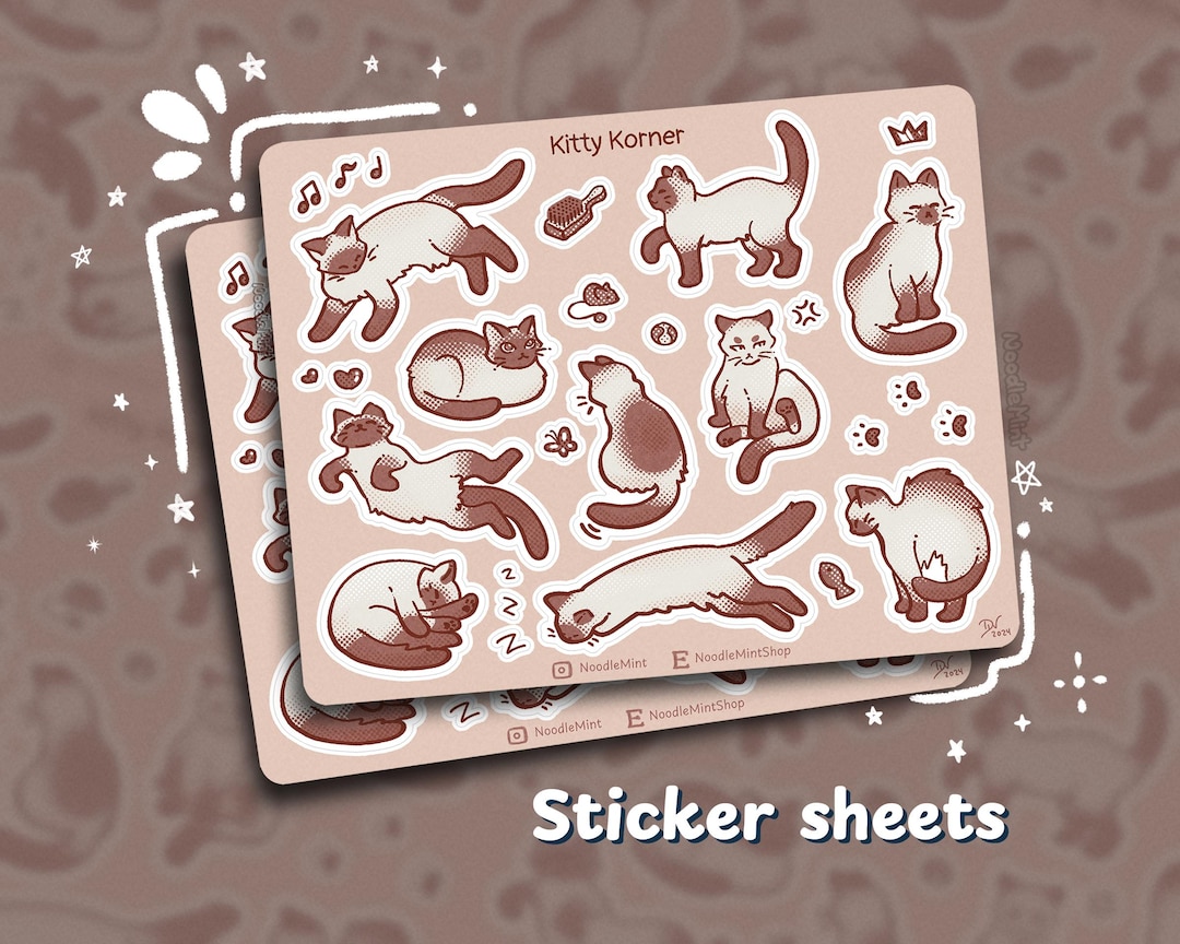 Kitty Korner Sticker Sheet: Siamese Cat Stickers for Stationery Decor ...