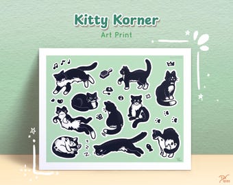 Tuxedo Cat Art Print: Black and White Kitty Wall Decor