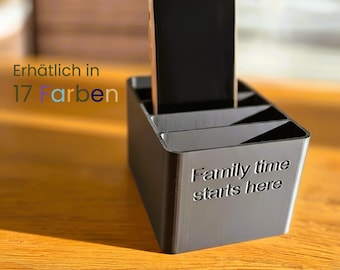 Smartphone Hotel – Handy Ablage für Zuhause | Gefertigt in der Schweiz | Handy Sammelbox für Familie | „Family time starts here“