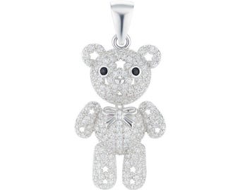 Teddy Bear Pendant | 925 Silver Iced Out Charm | Luxury Gift for Her or Him