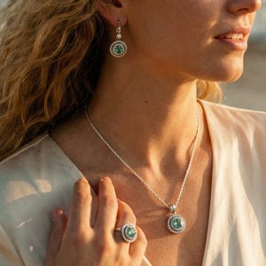 Aqua Lumière Double Halo Earrings | Silver Drop Earrings