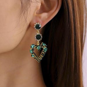 Green Heart Drop Earrings