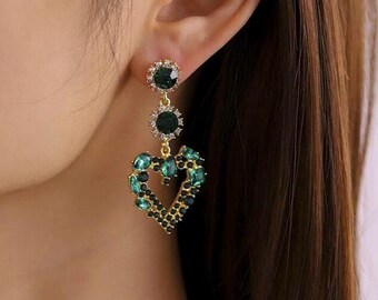 Green Heart Drop Earrings