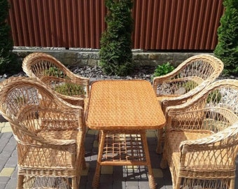 Patio Wicker Furniture - Table and Armchair, Wicker Outdoor Furniture, Garden Furniture, Wicker Chairs & Wicker Table, Porch Chair Set