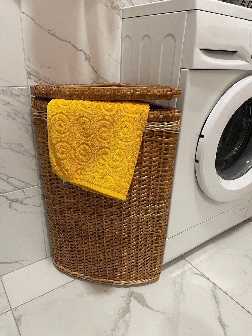 Corner Laundry Hamper With Lid, Woven Corner Laundry Basket, Corner ...