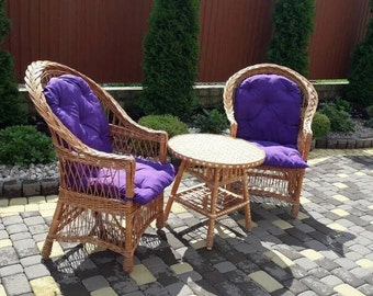 Rieten meubelset voor buitenpatiotuin en achtertuin, Rieten stoelen met ronde tafel