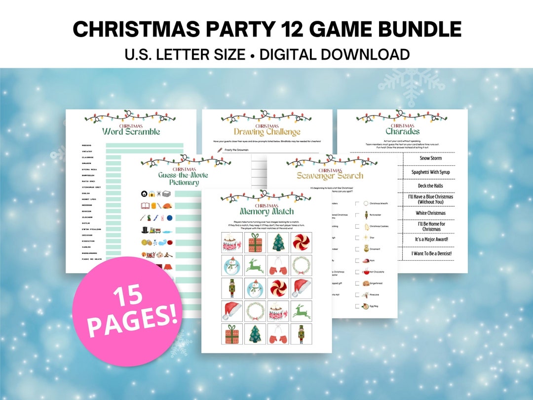 Christmas Games Printable Party Bundle, 12 Games Christmas Charades