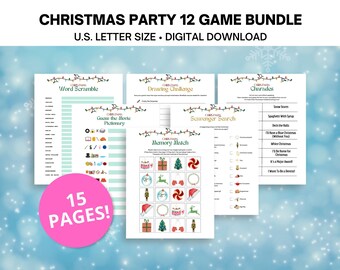 Christmas Games Printable Party Bundle, 12 Games - Christmas Charades, Memory Match, Scavenger Search, and More! Fun for the Whole Family!