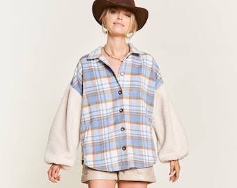 Plaid Fuzzy Sleeve Jacket