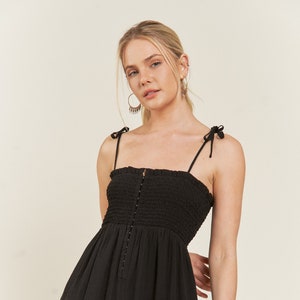 Smocked Tie Strap Jumpsuit Black