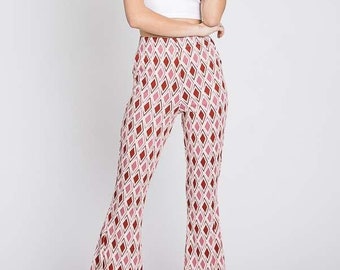 Baby Rib Geometric Print Flared Pants