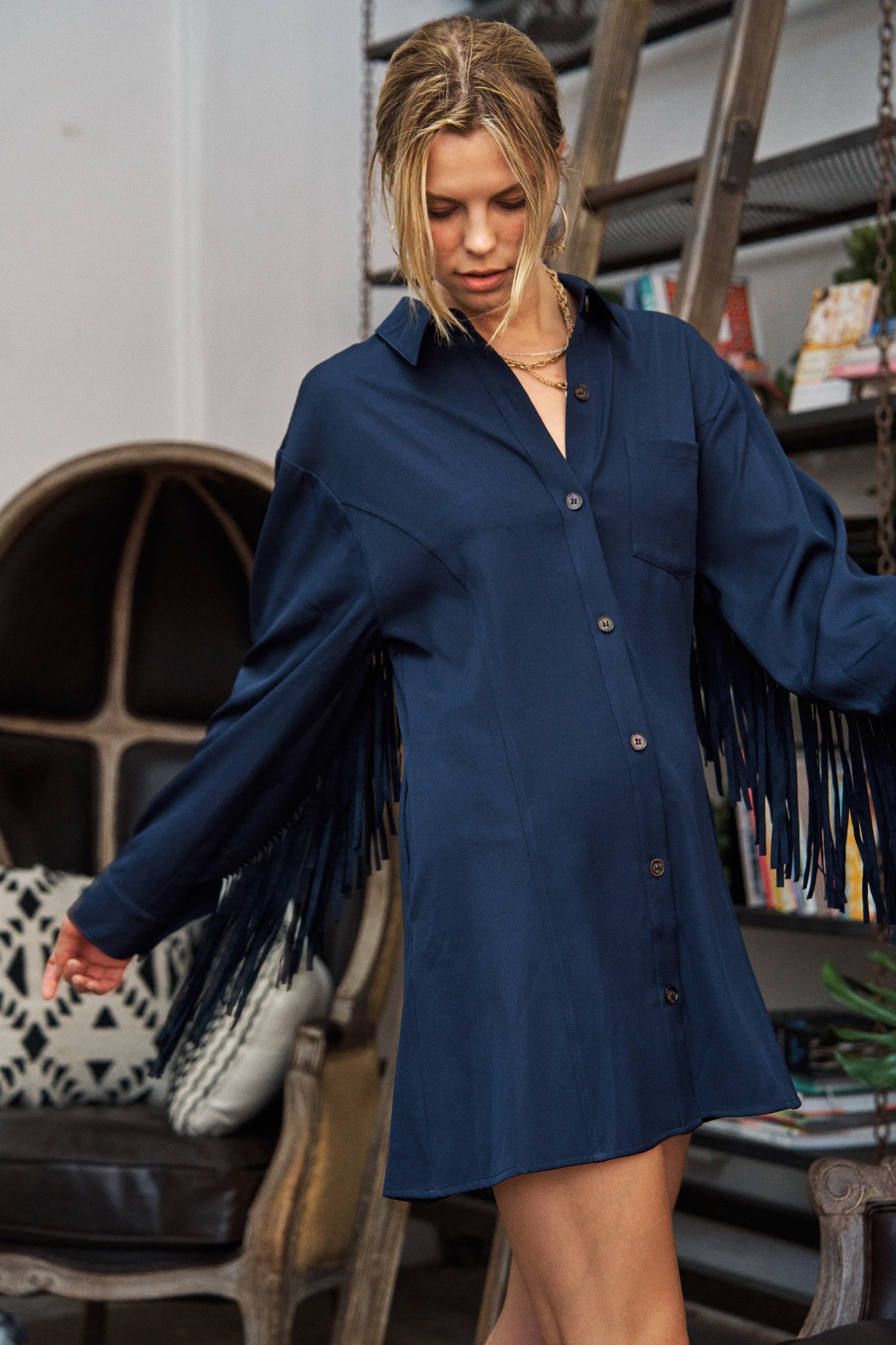 Shirt Dress With Trimming main image 1