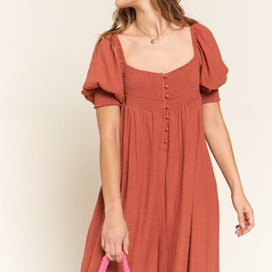 Smocked Neck Wide Leg Jumpsuit Masala