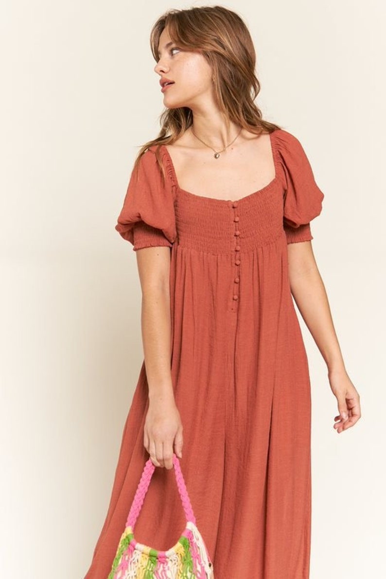 Black Smocked Square Neck Long Sleeve Wide Leg Jumpsuit