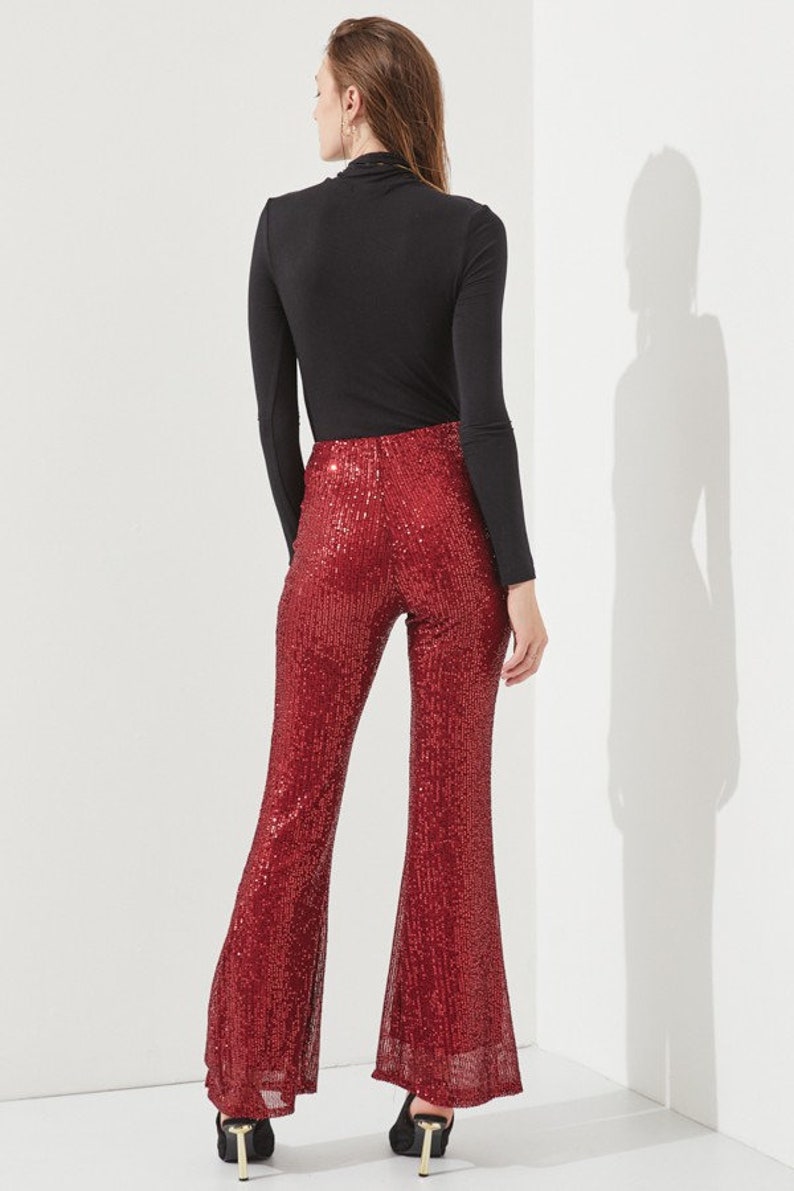Sequin Striped High Waist Bootcut Pants