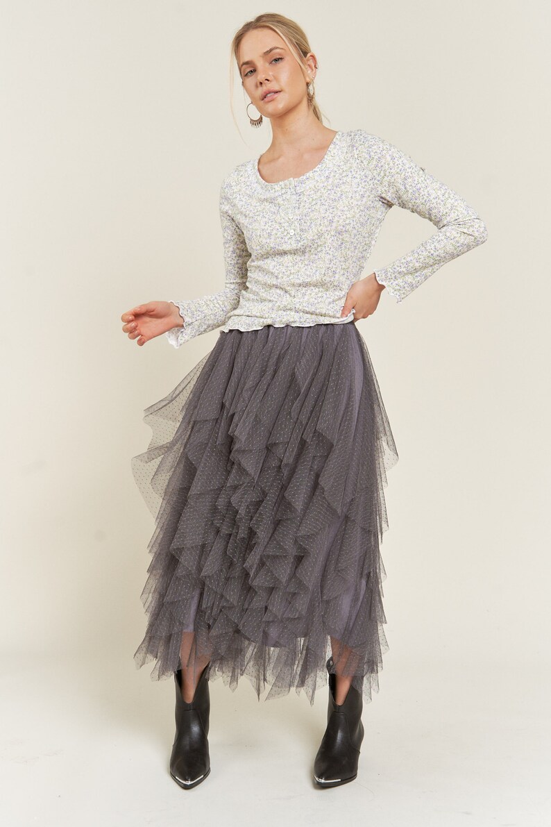 Relaxed Mesh A-Line Polka Dot Midi Skirt