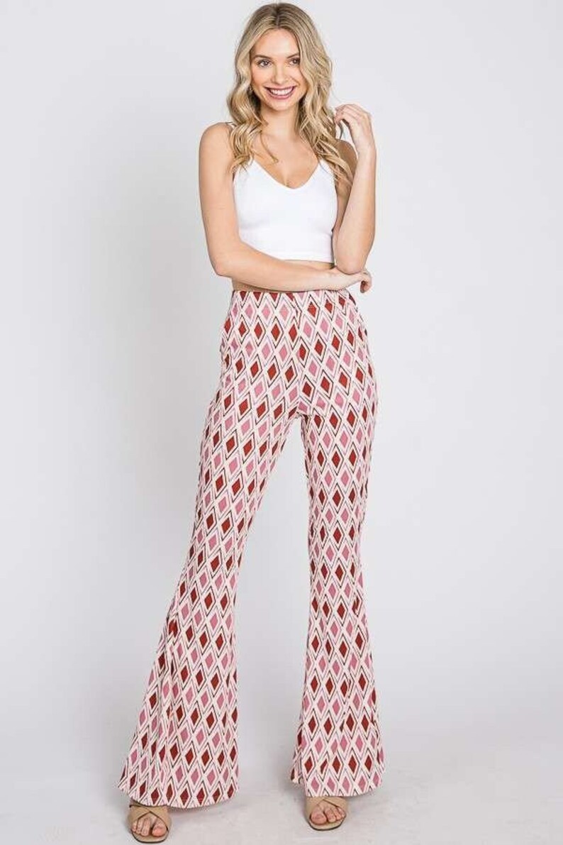 Geometric Print Flared Shirred Waist Pants