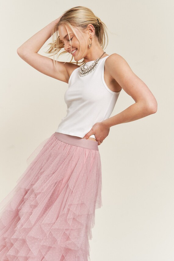 Layered Polka Dot Mesh Lined A-line Midi Skirt - Etsy