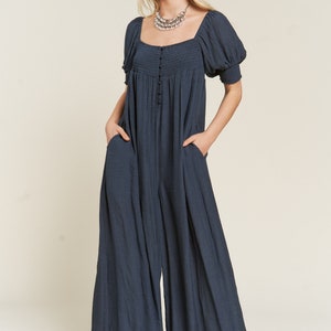 Smocked Neck Wide Leg Jumpsuit image 2