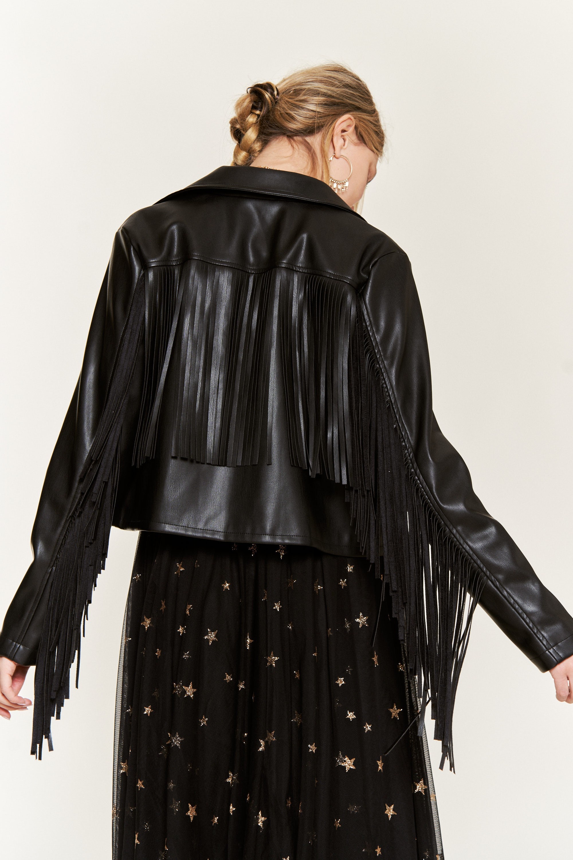 Creating Moments Faux Leather Fringe Jacket (Black) main image 0