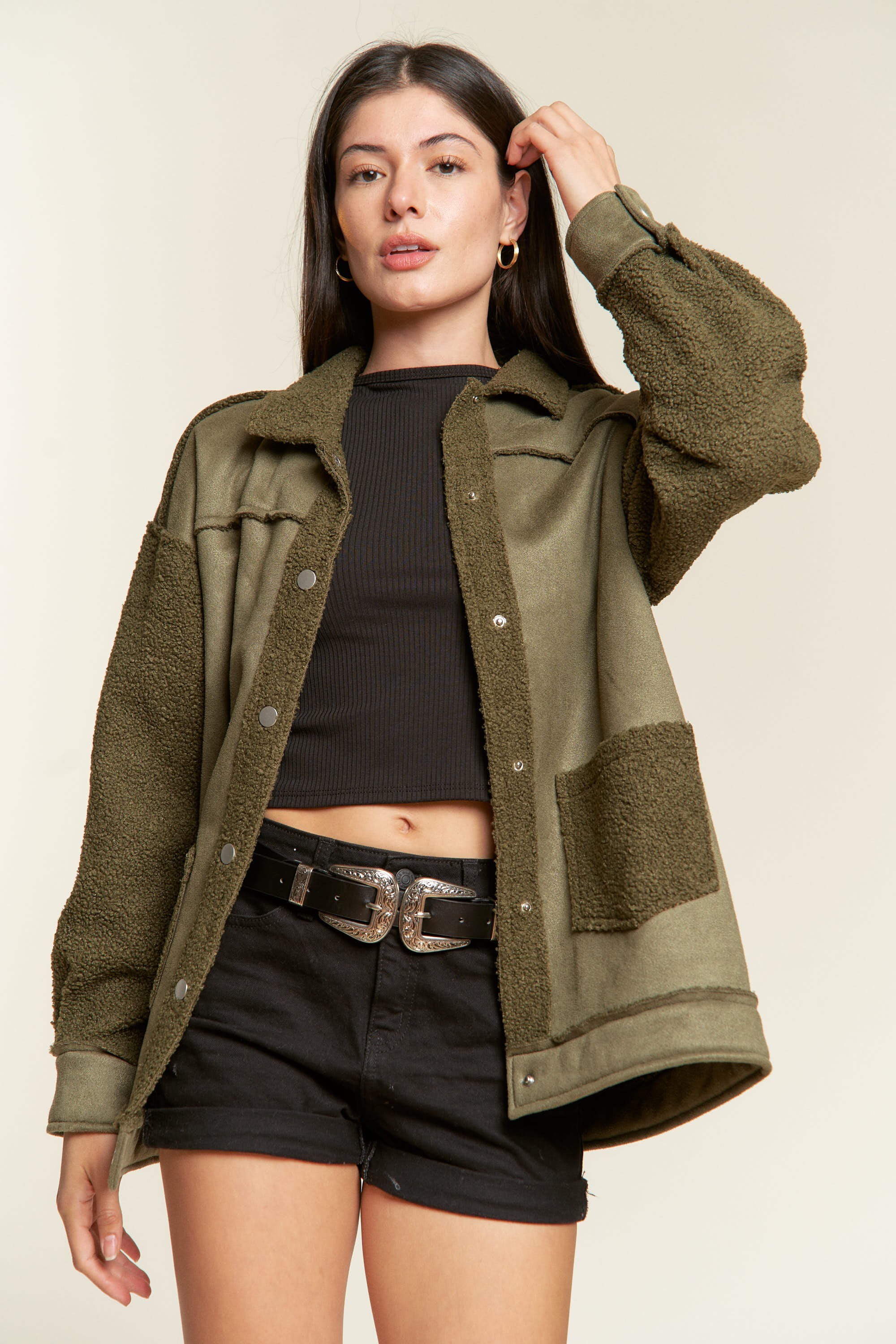 Foiled Faux Suede Abstract Print Fitted Jacket